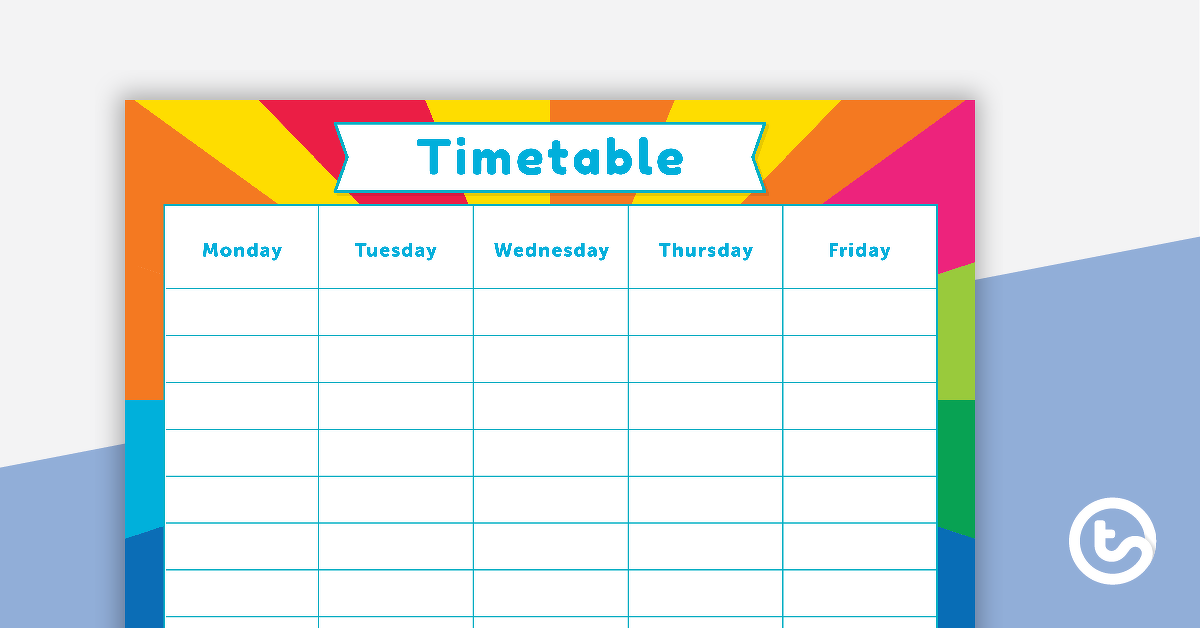 预览图像Rainbow Starburst - Weekly Timetable - teaching resource