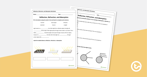 Preview image for Reflection, Refraction, and Absorption Worksheet - teaching resource