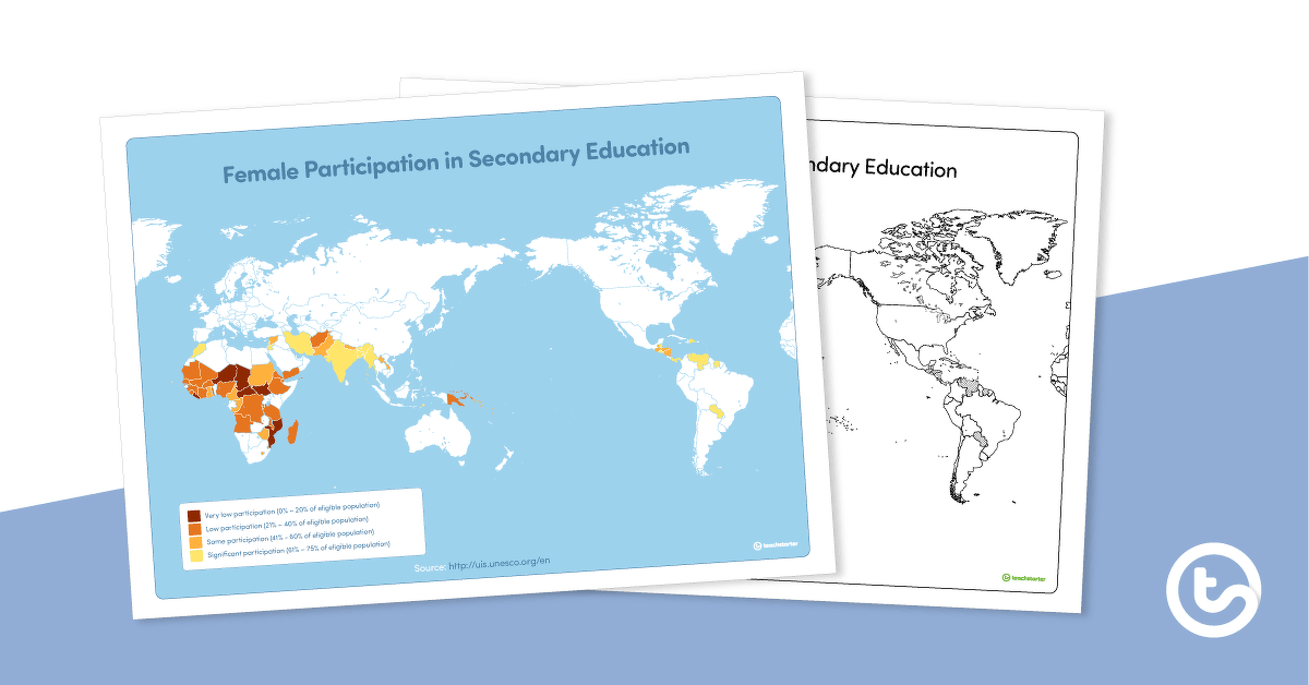 Preview image for Female Participation in Secondary Education World Map - teaching resource