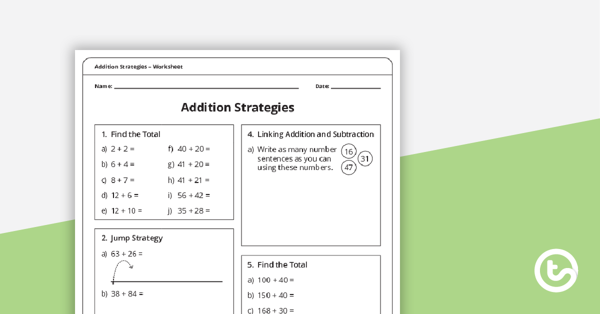 Preview image for Addition Strategies Worksheet - teaching resource