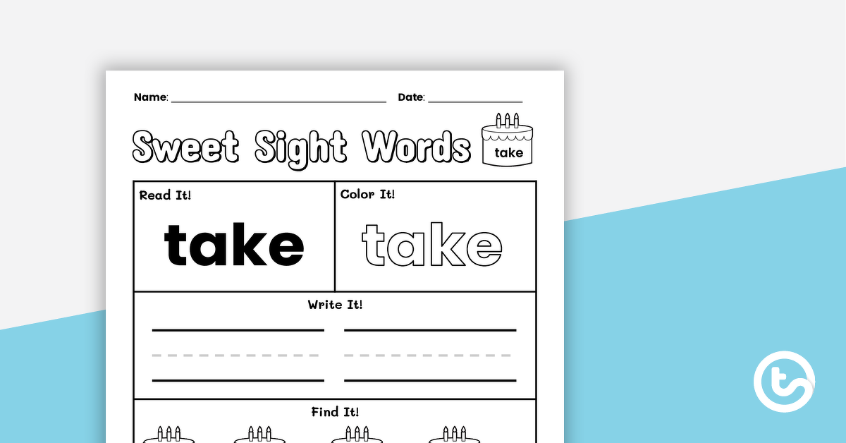 Preview image for Sweet Sight Words Worksheet - TAKE - teaching resource