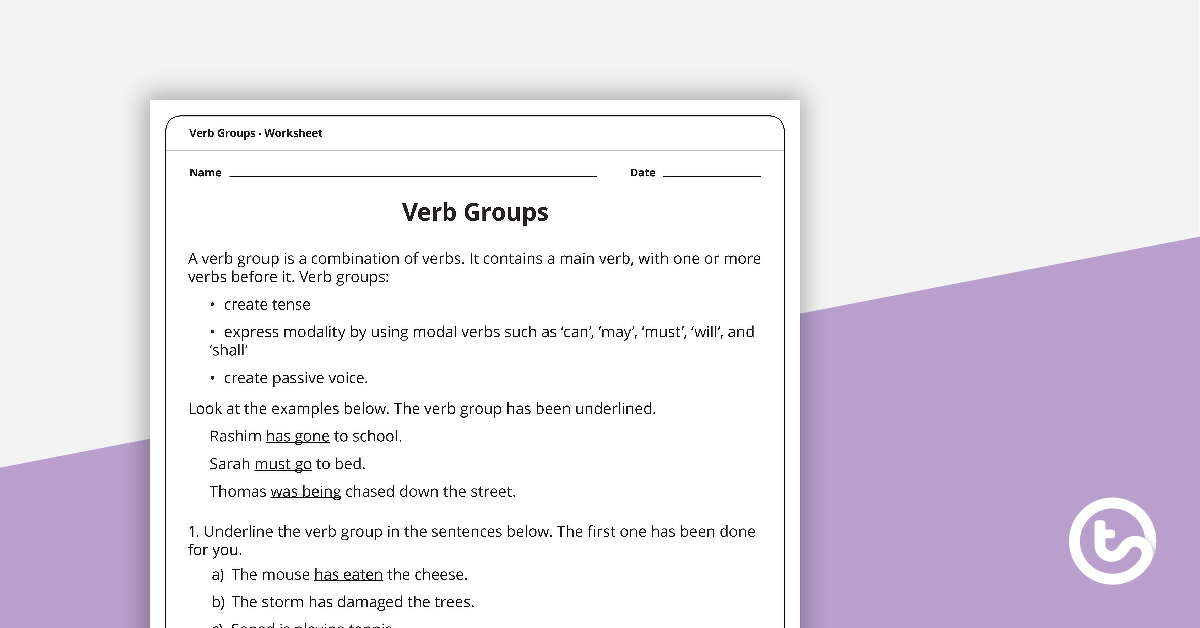 verb group worksheet teach starter