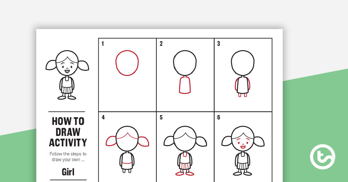 预览图像如何为孩子绘制一个女孩 - 任务卡 - 教学资源