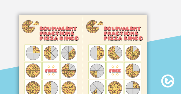 预览图像等效分数披萨Bingo -整个，1/2,1/4,1/8 -教学资源