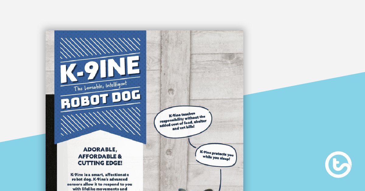 广告工作表预览图像 -  K-9INE机器人狗 - 教学资源