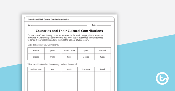 Preview image for Countries and Their Cultural Contributions – Worksheet - teaching resource