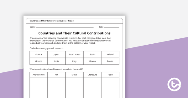 预览国家的图像及其文化贡献 - 工作表 - 教学资源