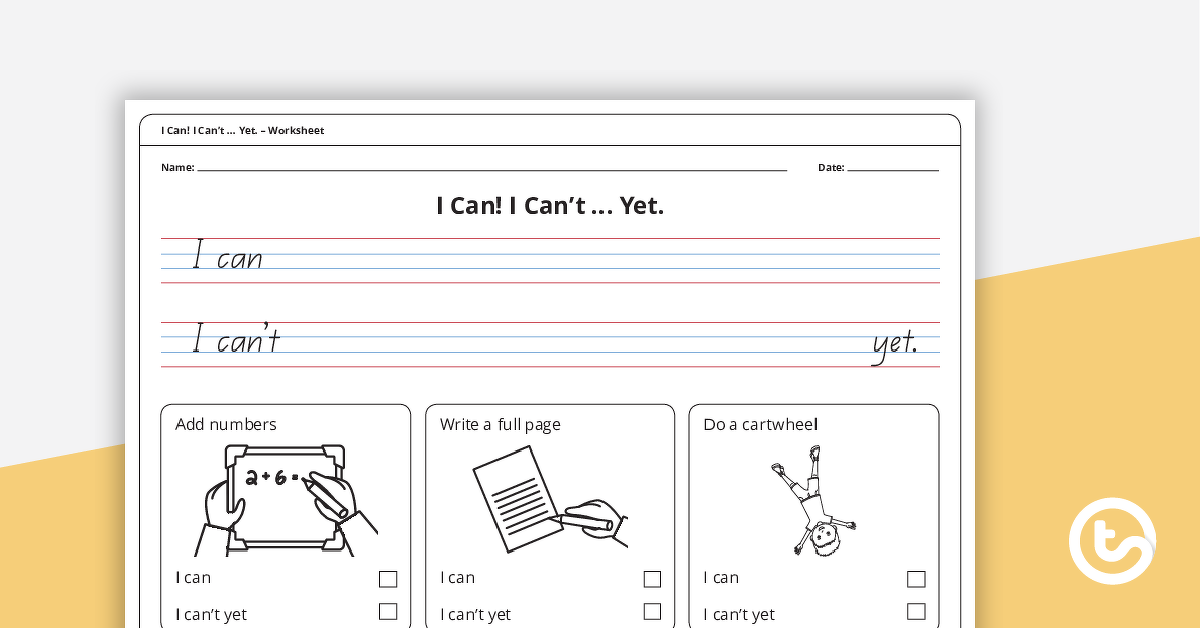 Preview image for I Can! I Can't ... Yet. – Handwriting Worksheet (Version 2) - teaching resource