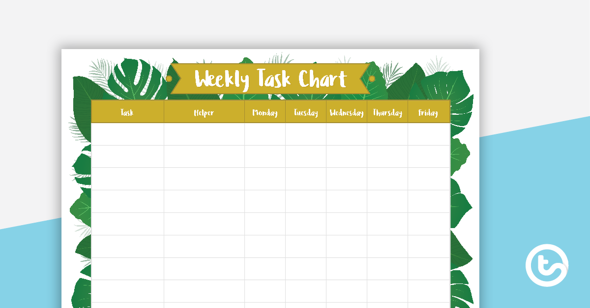 Preview image for Lush Leaves White - Weekly Task Chart - teaching resource