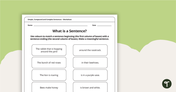 预览图像简单，复合和复杂句子工作表包-教学资源