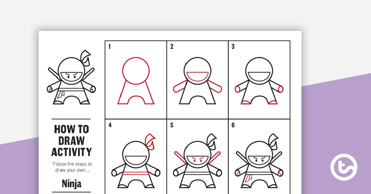 预览图像如何为孩子绘制忍者男孩 - 任务卡 - 教学资源