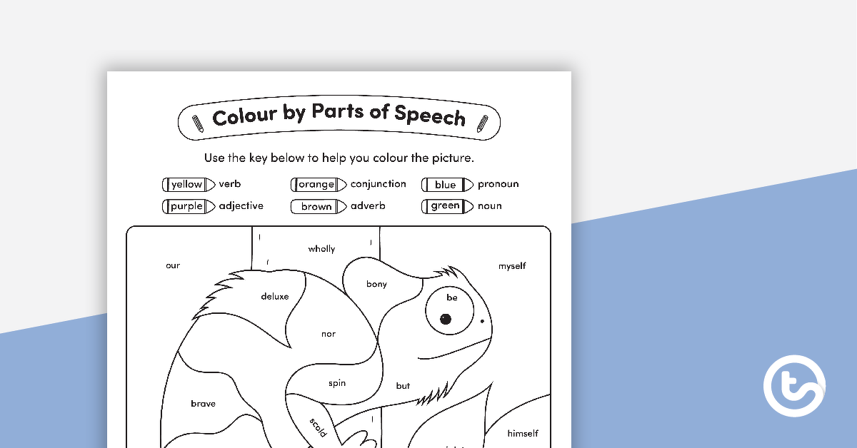 Preview image for Colour by Parts of Speech - Nouns, Verbs, Adjectives, Adverbs, Conjunctions and Pronouns - Chameleon - teaching resource