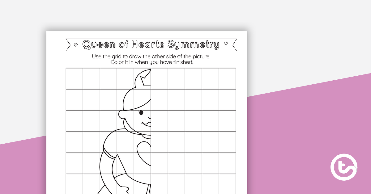 Preview image for Queen of Hearts Symmetry Drawing Worksheet - teaching resource