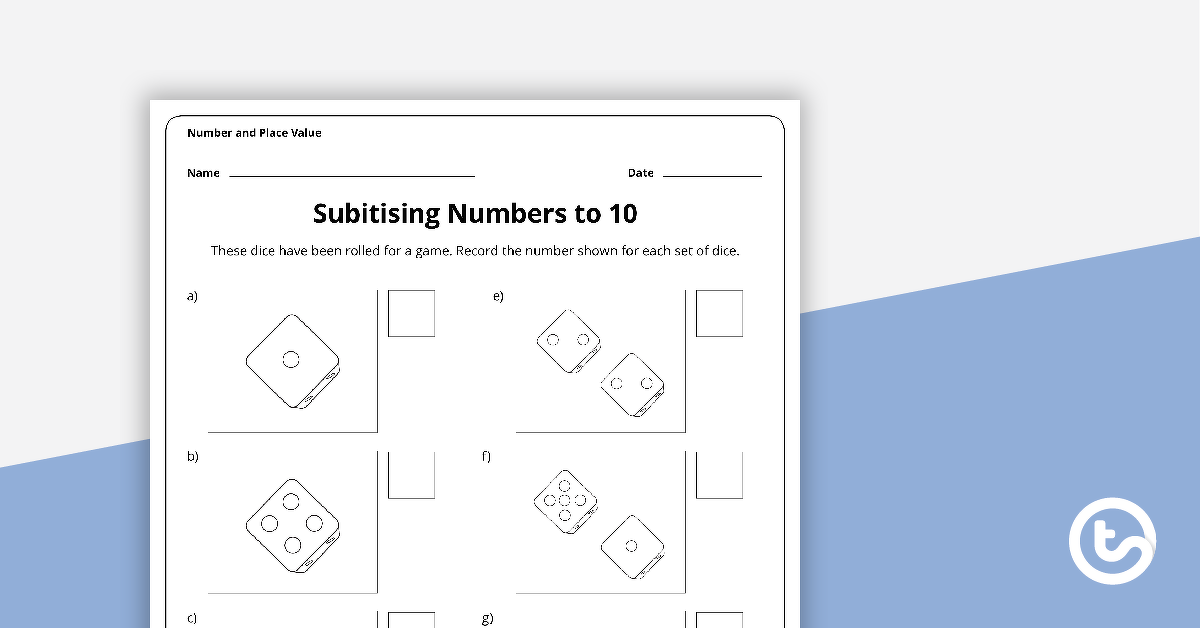 Preview image for Subitising Numbers to 10 Worksheet - teaching resource