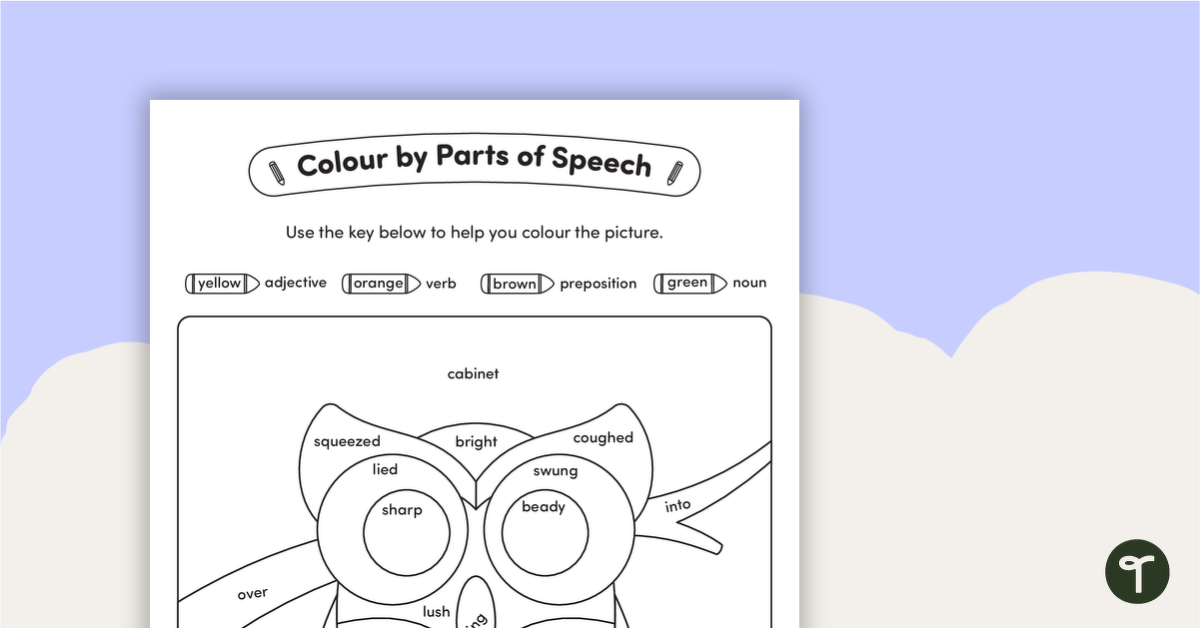 Preview image for Colour by Parts of Speech - Nouns, Adverbs, Verbs, Interjections - Owl - teaching resource