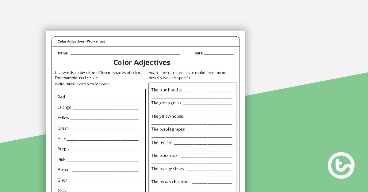 color adjectives worksheet teach starter