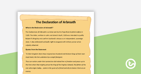 Preview image for Declaration of Arbroath Fact Sheet and Comprehension - teaching resource