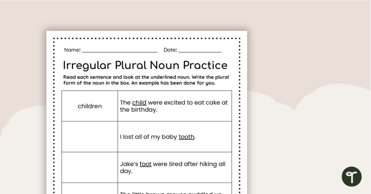 Preview image for Irregular Plural Noun Practice Worksheet - teaching resource