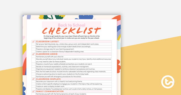 Preview image for Back to School Checklist for Teachers - teaching resource