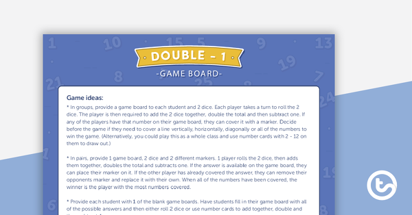 Thumbnail of Double Minus 1 - Game Boards - teaching resource