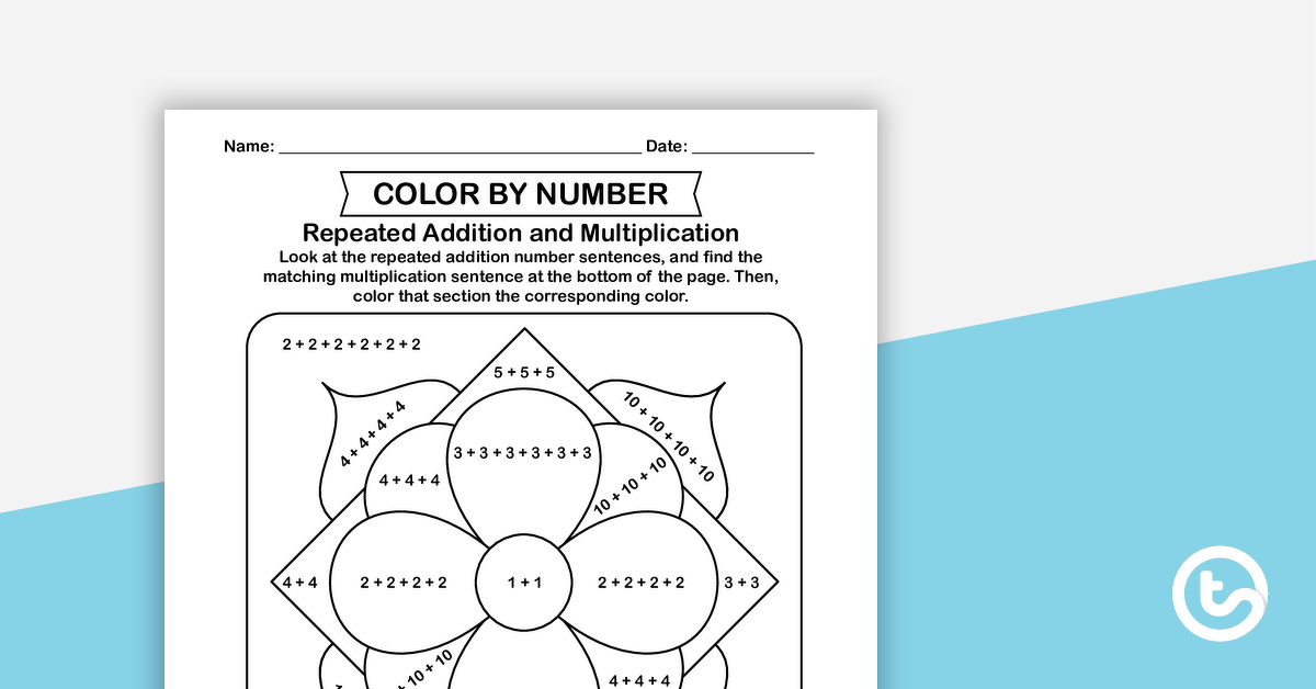 按数字预览颜色的图像 - 重复加法和乘法 - 教学资源