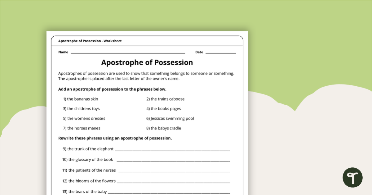 apostrophe of possession worksheets teach starter