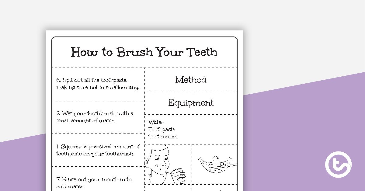 步骤文本测序活动的预览图像 - 如何刷牙 - 教学资源