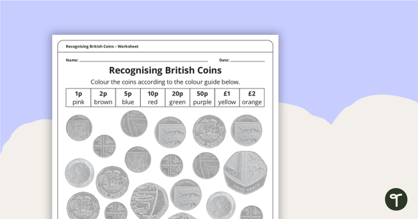 预览图像识别英国硬币 - 工作表 - 教学资源