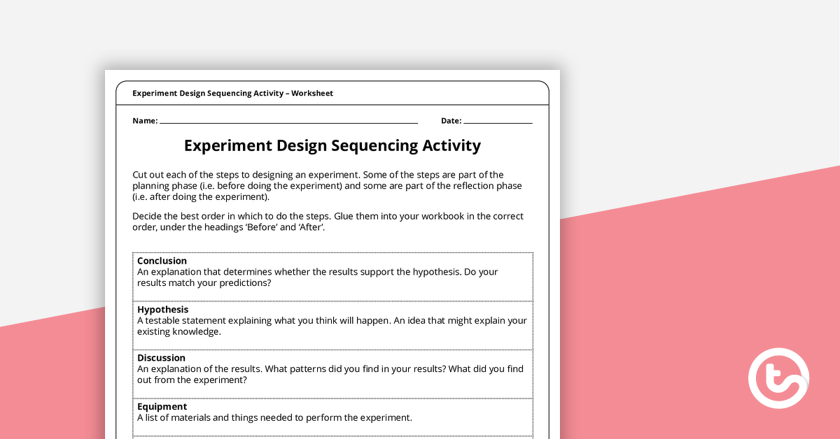 预览图像for Experiment Design Sequencing Activity - teaching resource