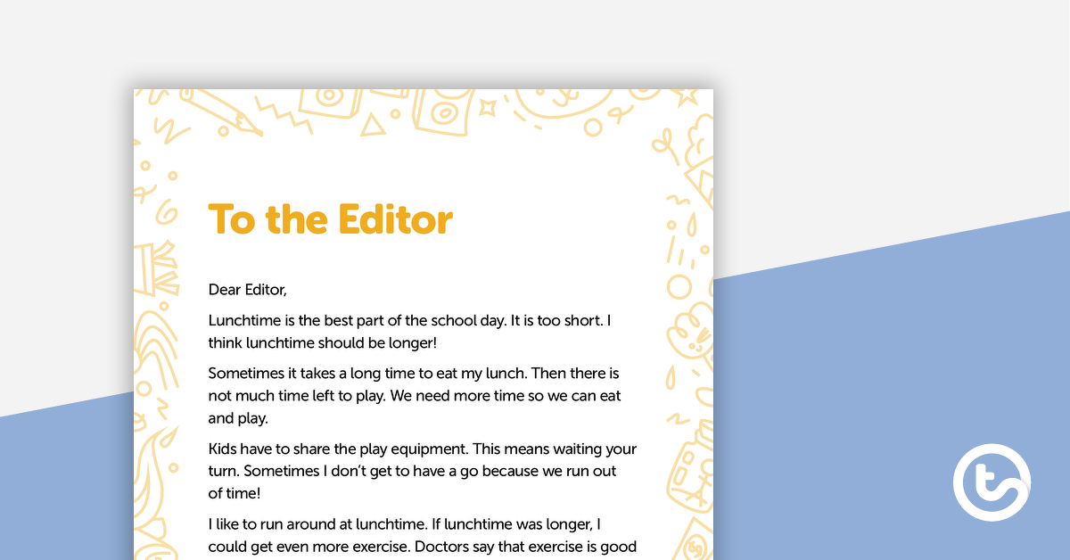Preview image for Letter to the Editor (Longer Lunchtimes) – Worksheet - teaching resource