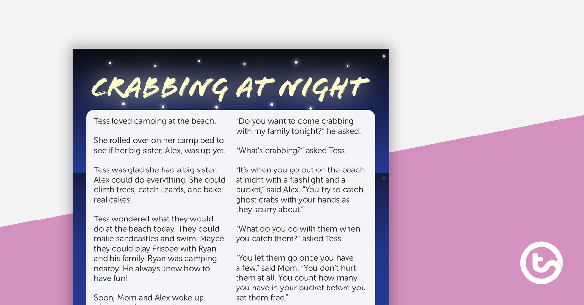 Preview image for Crabbing at Night – Comprehension Worksheet - teaching resource