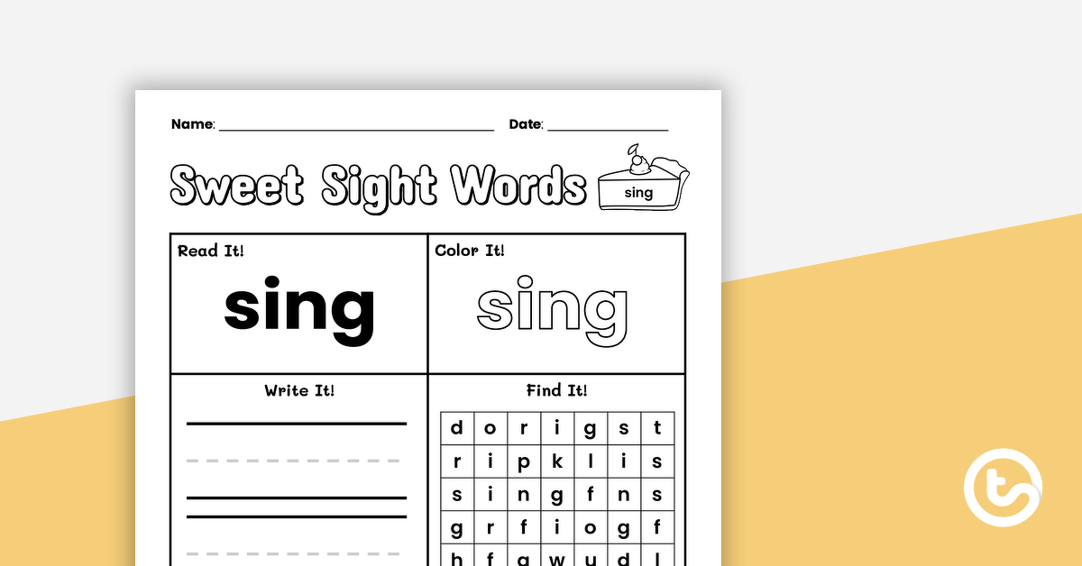 Preview image for Sweet Sight Words Worksheet - SING - teaching resource