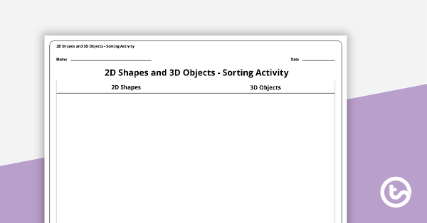 2D形和3D对象分类活动的缩略图 - 教学资源