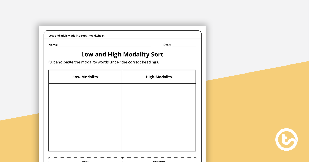 Preview image for Low and High Modality Sort – Worksheet - teaching resource