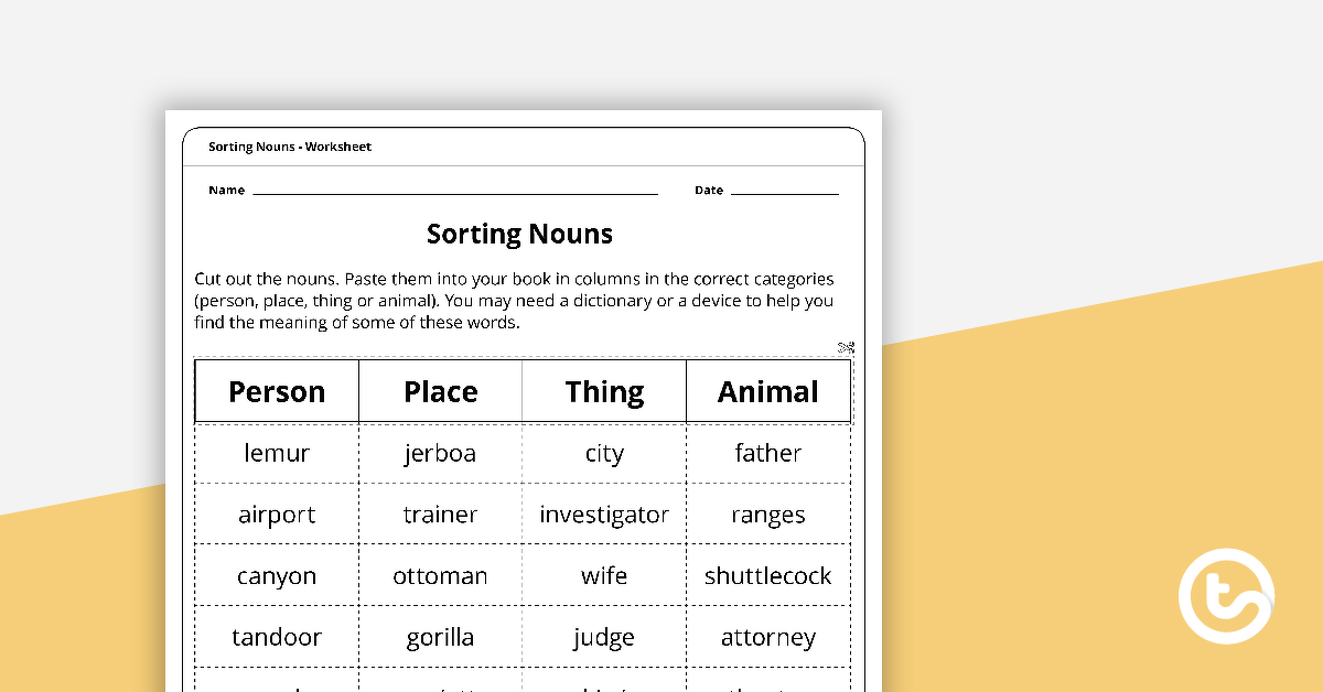 sorting nouns worksheet teach starter