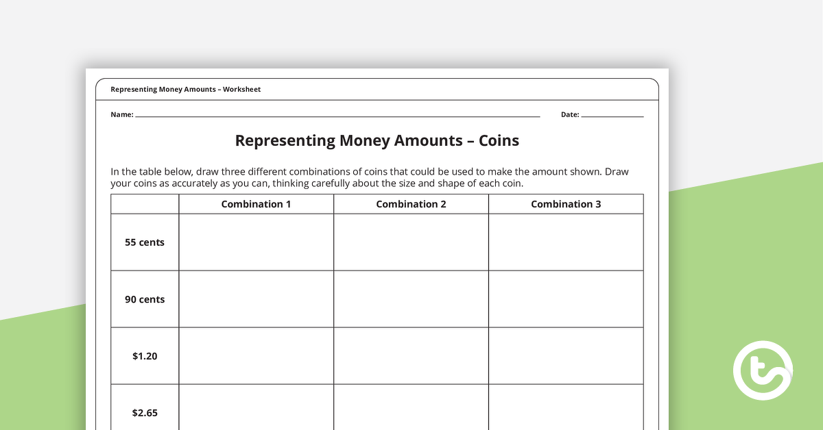 representing money amounts worksheet teach starter