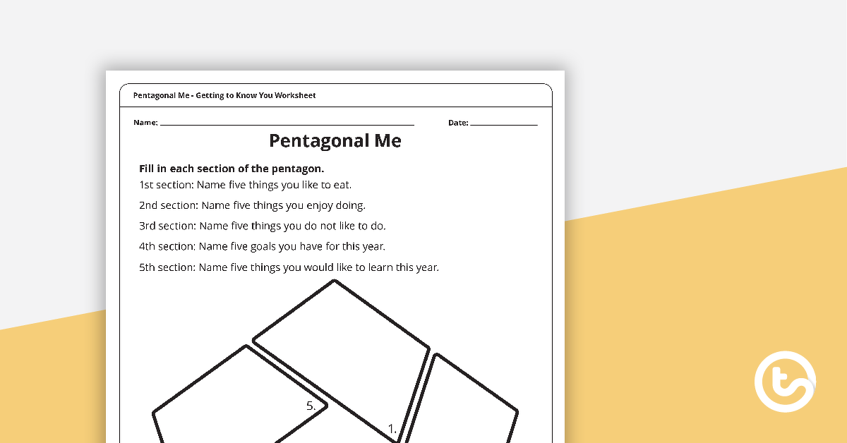 Preview image for Pentagonal Me Getting to Know You Worksheet - teaching resource