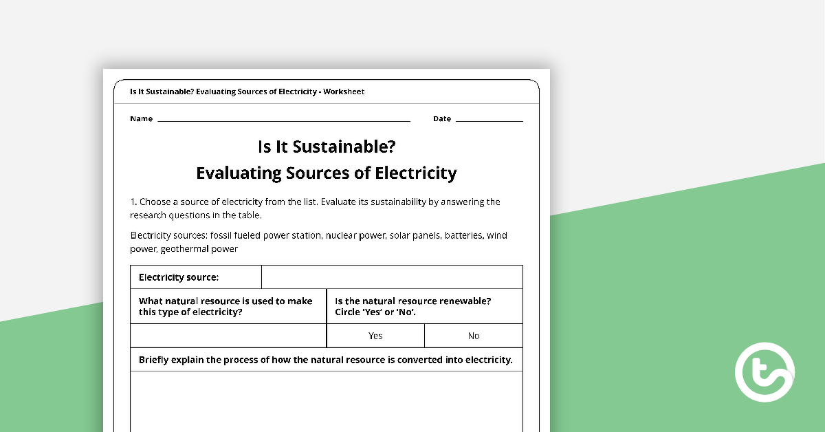 预览图像是可持续的吗?评估电力来源的工作表——教学资源