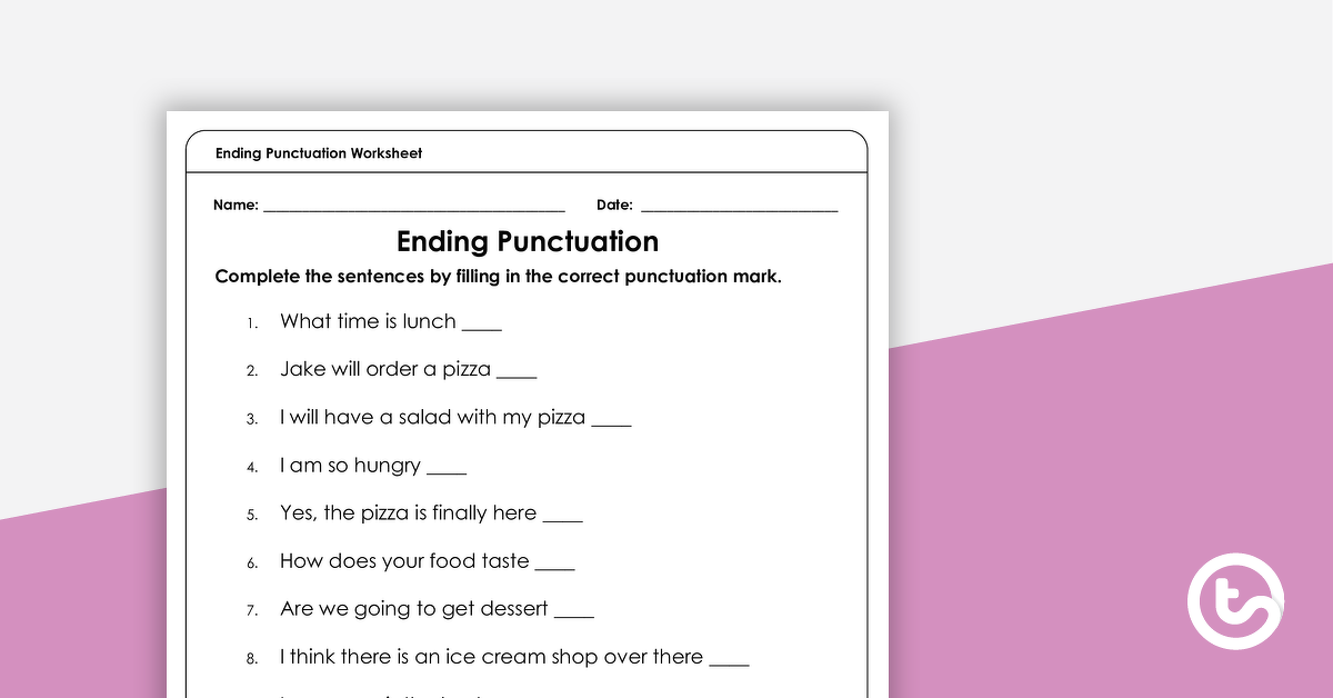 Preview image for Ending Punctuation Worksheet - teaching resource