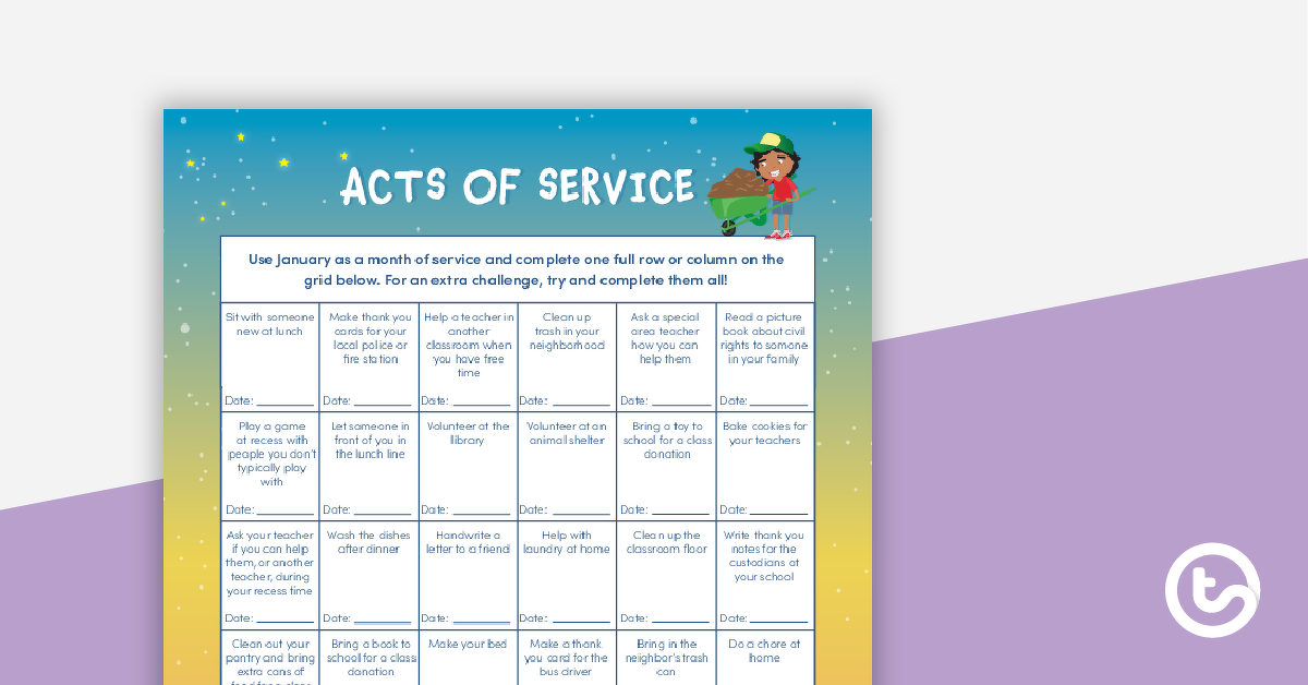 acts of service worksheet teach starter