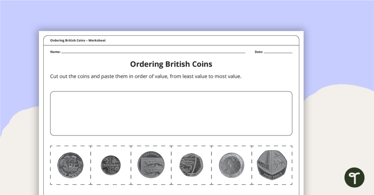 ordering british coins worksheet teach starter