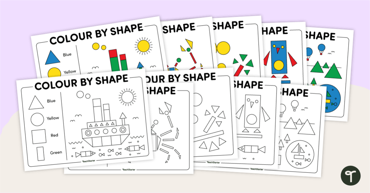 Preview image for Color by 2-D Shape Worksheets - teaching resource