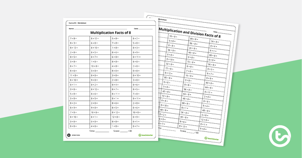 multiplication and division worksheets facts of 8 teach starter