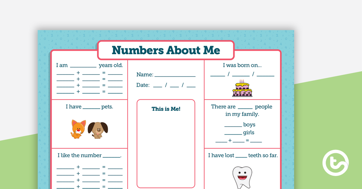 numbers about me worksheet teach starter