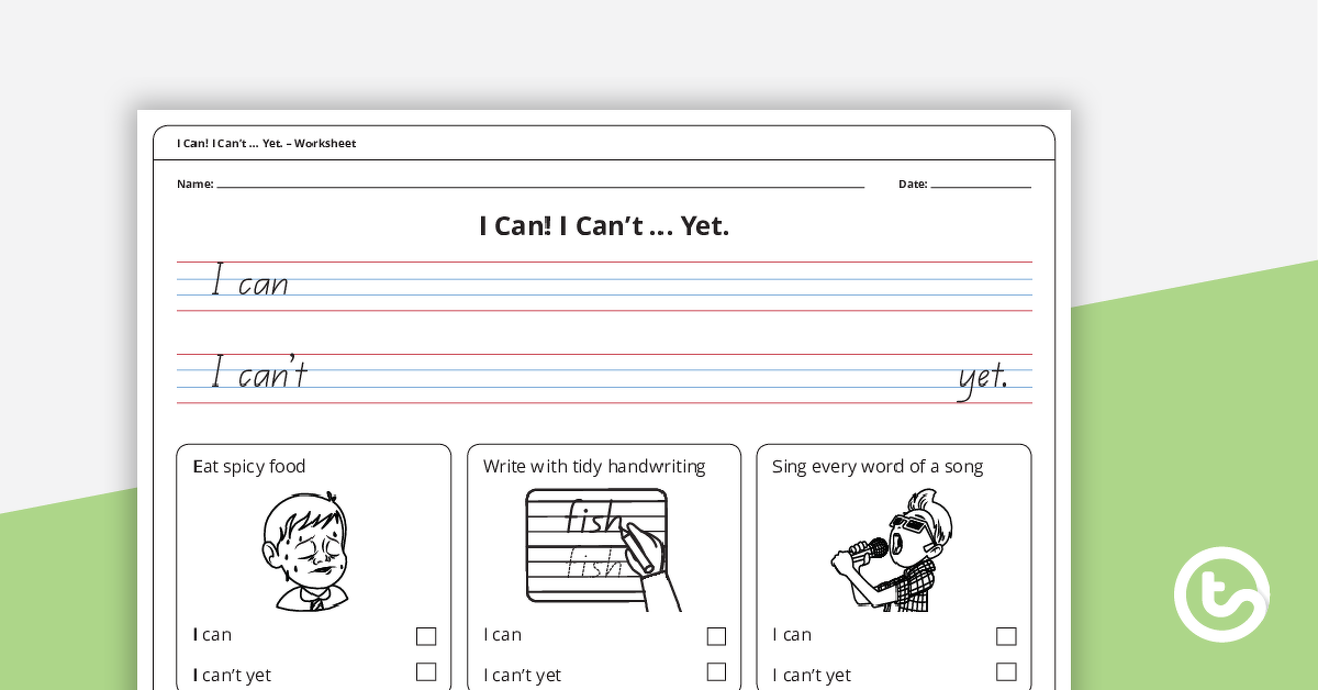 Preview image for I Can! I Can't ... Yet. – Handwriting Worksheet (Version 4) - teaching resource