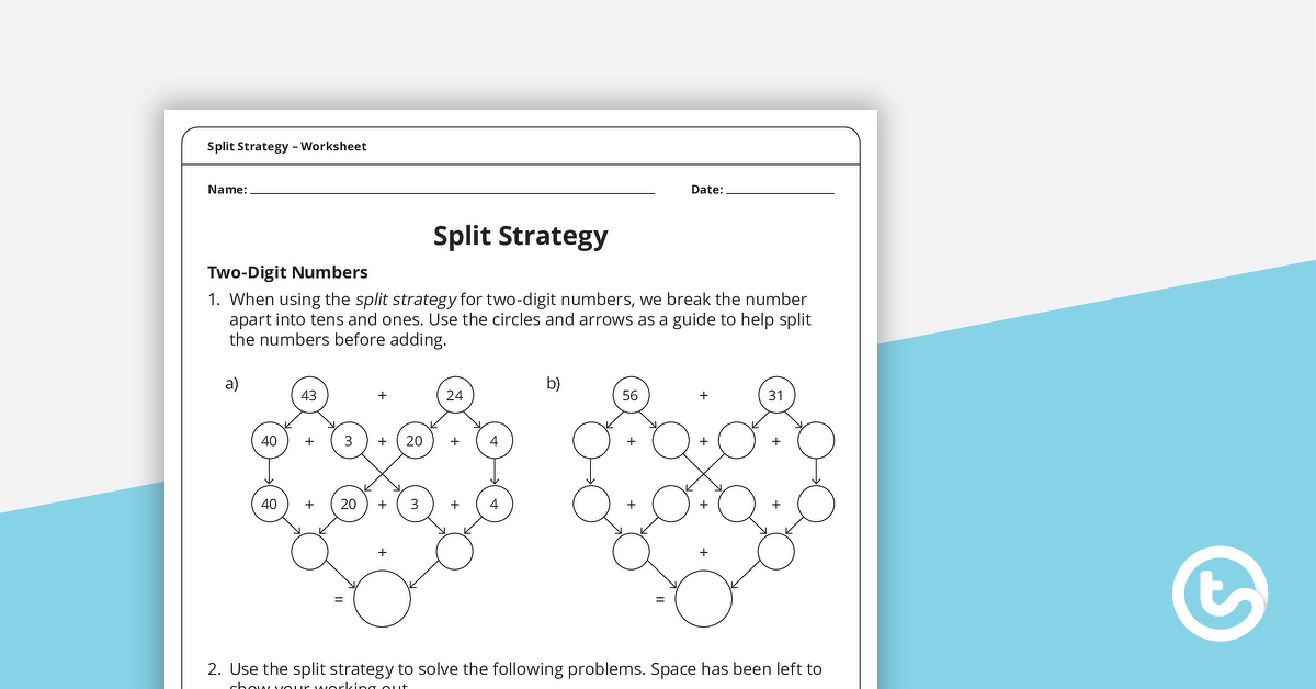 split strategy worksheet teach starter