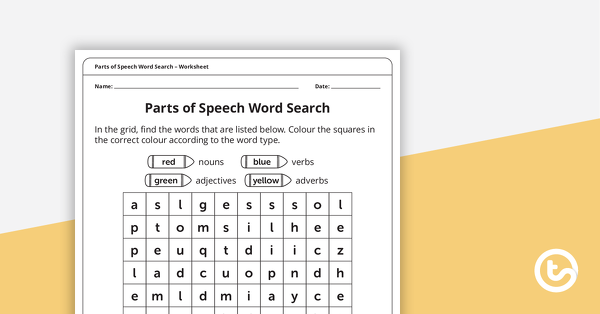 语音搜索部分的预览图像（名词，形容词，动词和副词） - 工作表 - 教学资源