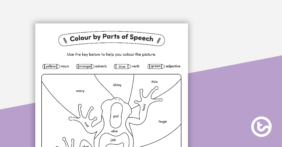 Preview image for Colour by Parts of Speech - Nouns, Verbs, Adjectives, Adverbs - Frog - teaching resource