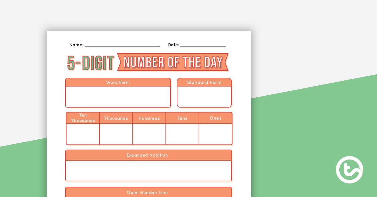 5 digit number of the day worksheet teach starter