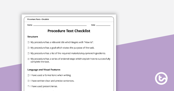 Preview image for Procedure Text Checklist - Structure, Language, and Features - teaching resource